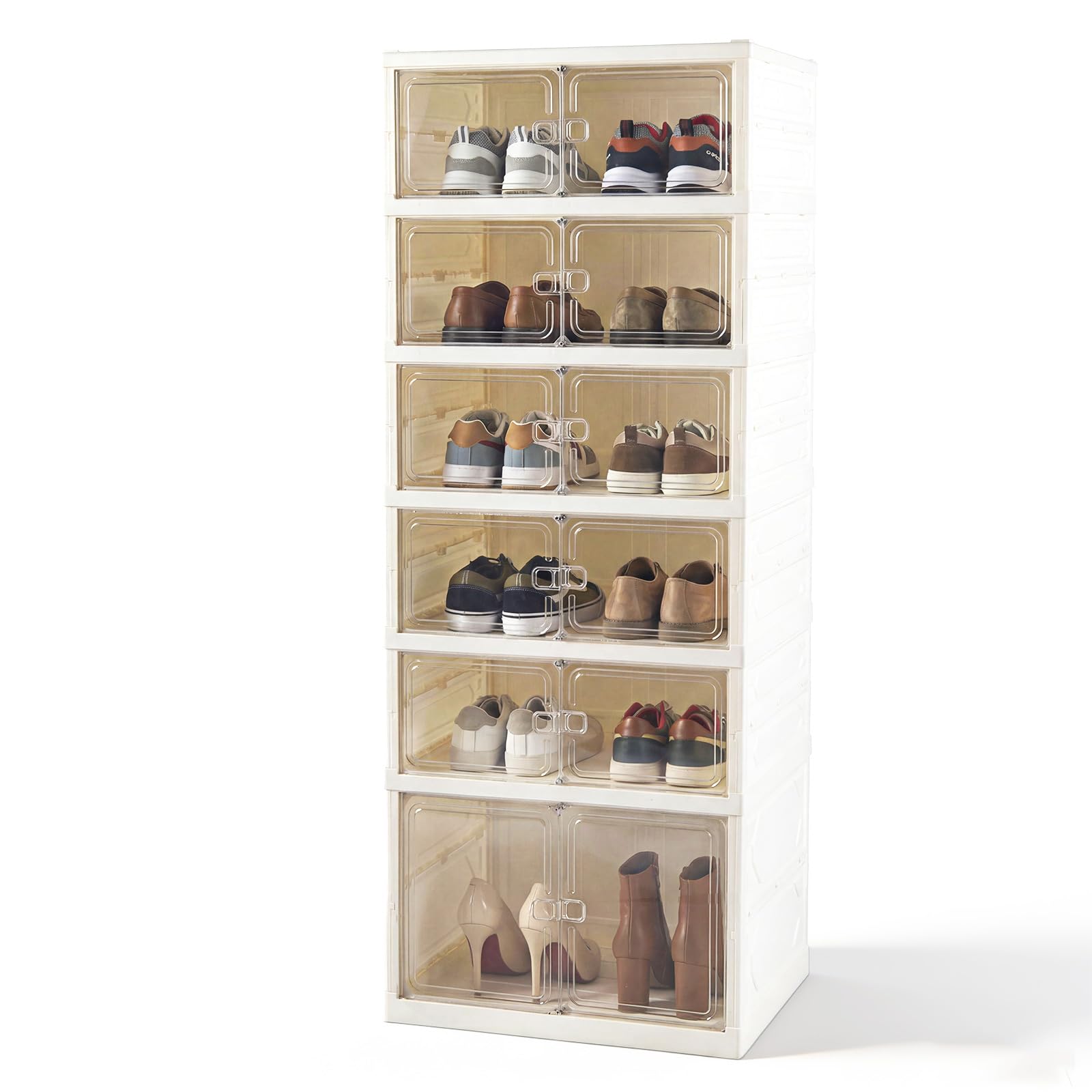 COSTWAY Scatole per Scarpe, Portascarpe Pieghevole per 12 Paia con Porta Magnetica Trasparente, Scarpiera per Ingresso Camera da Letto, 45x35x117 cm
