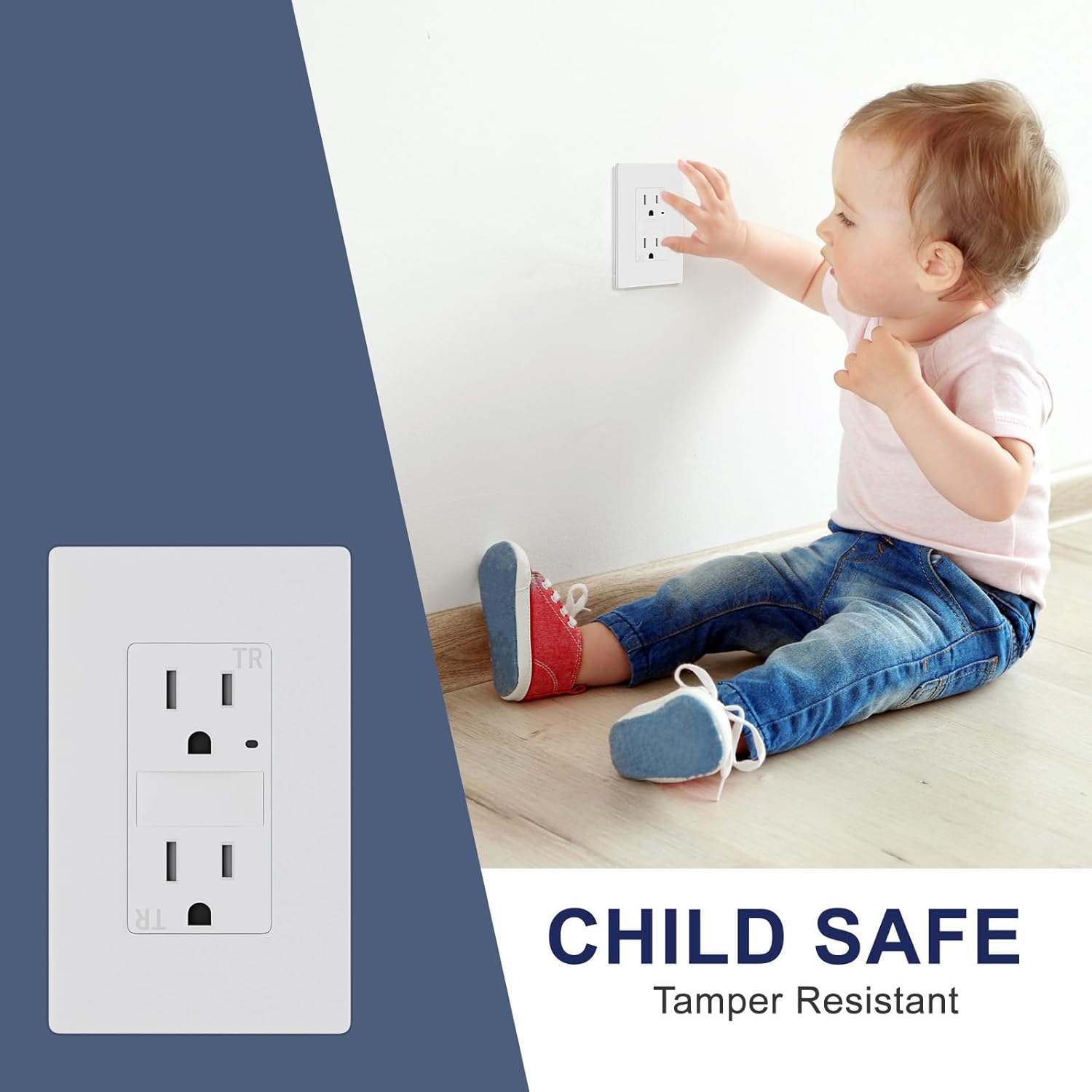 15AMP Wall Outlet with Nightlight, Dusk to Dawn, Standard Electrical Outlets, 3000K Warm LED, Tamper Resistant Outlet, ETL Listed, Screwless Wall Plate Included, 6 Pack