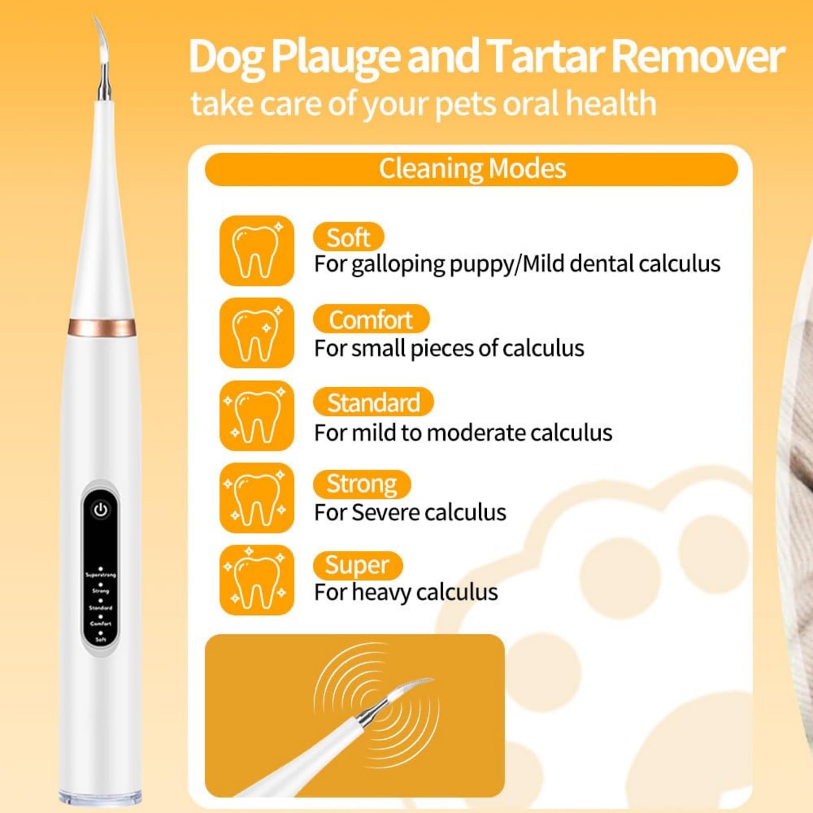 ZampaDent Dispositivo Professionale Per La Pulizia Dentale Del Cane-Kit Pulizia Denti Per Cani E Gatti, 5 Modalità Di Pulizia, Ricarica USB, Rimozione Tartaro E Macchie (Bianco,B)