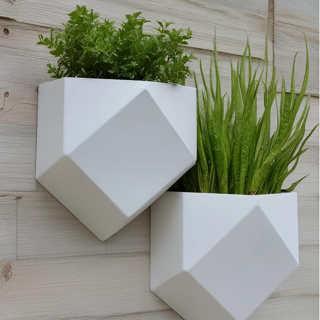 Modern Geometric Low Poly Wall Hanging Planter for Outdoor Use (Pack of One or Two) (2, White, Large 25x23x14c) — image 1