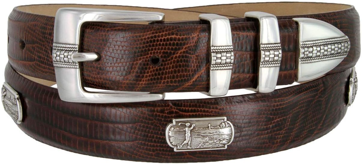 Mens Genuine Leather Italian Calfskin Concho Dress Belt 1-1/8" Wide