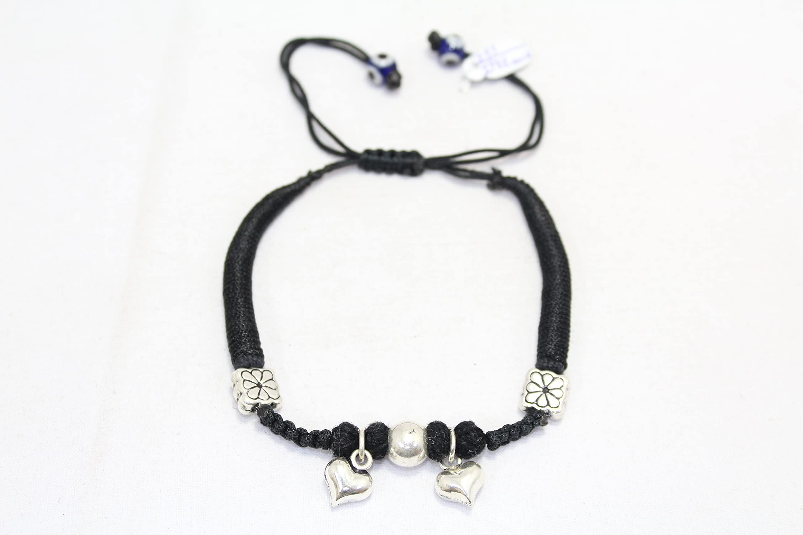 PH - Cavigliera in argento Sterling 925, in nylon nero, con perline Rakhi Evil Eye, A425