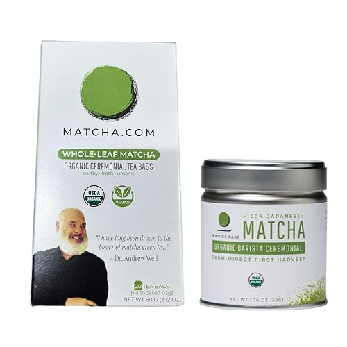 Matcha Kari Paquete de bolsas de té + lata barista de 1.06 oz, paquete de 20 bolsas de té verde y 1.06 onzas de polvo de grado barista