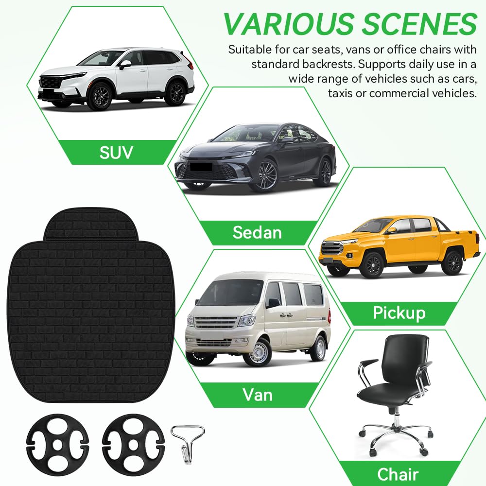 Cuscino Sedile Auto Anteriori Antiscivolo,Cuscini Sedili Anteriori Universale,Copri Sedile Auto in Tessuto Morbidi e Traspiranti per Seggiolino Auto, SUV (Nero,58.7 * 47.6cm)