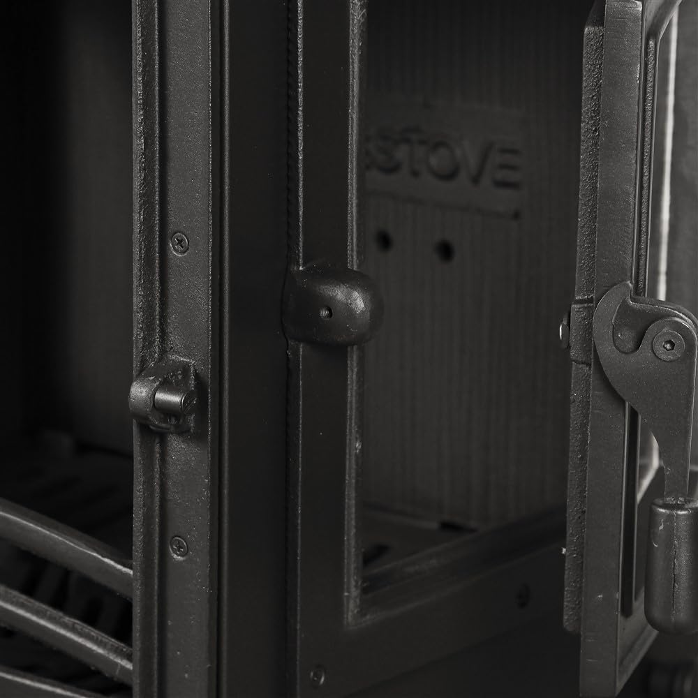 Poêle à bois en verre à 3 côtés avec porte latérale et poêle en fonte certifiée CE et EcoDesign 2022 avec four, combustion efficace du bois et du charbon, 8 kW, 82 kg