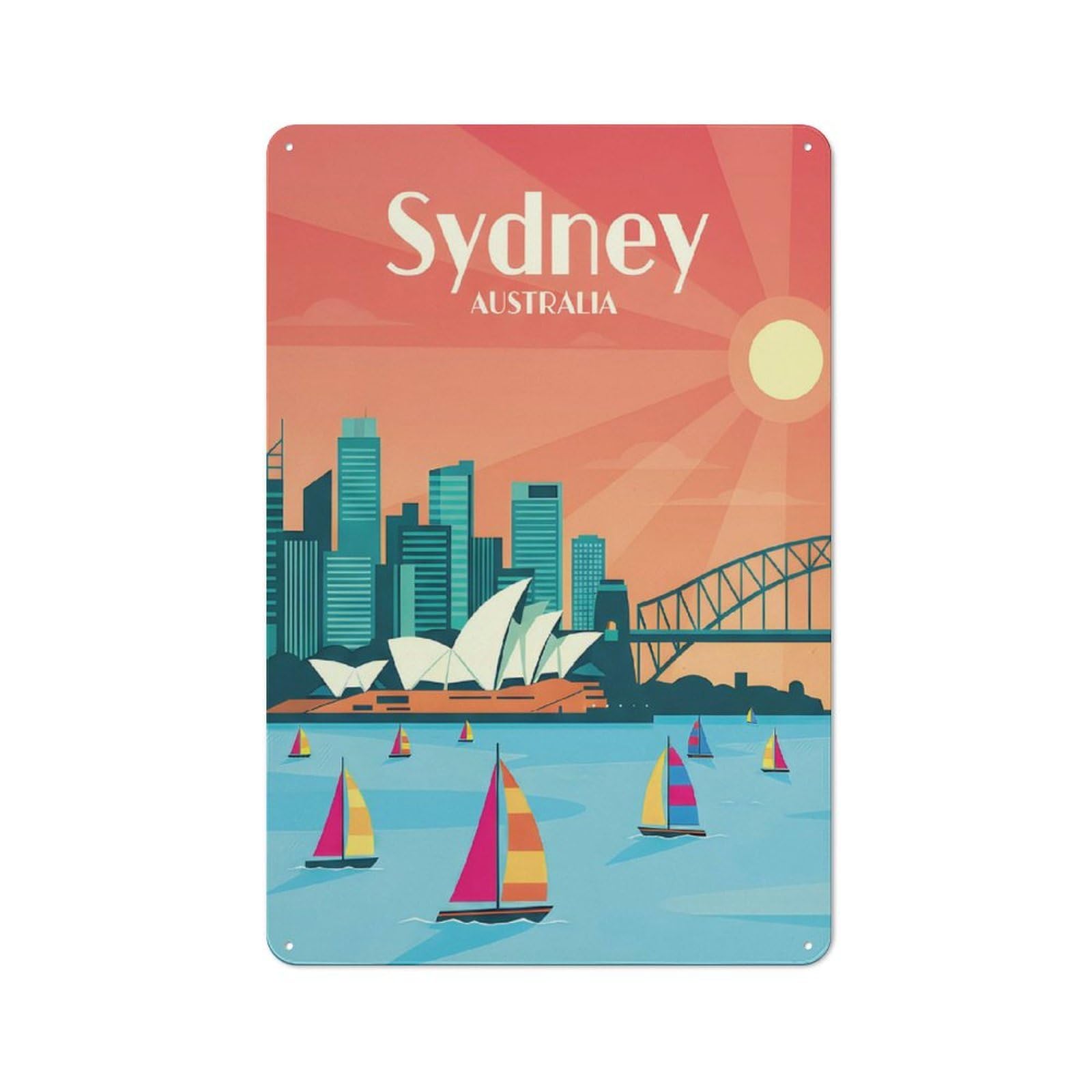 Junmoney Sydney Australia Travel For Hobby Room Or Studio, Retro-Style Tin Sign 30X20cm, For Room Styling Across Hobby Rooms And Studios