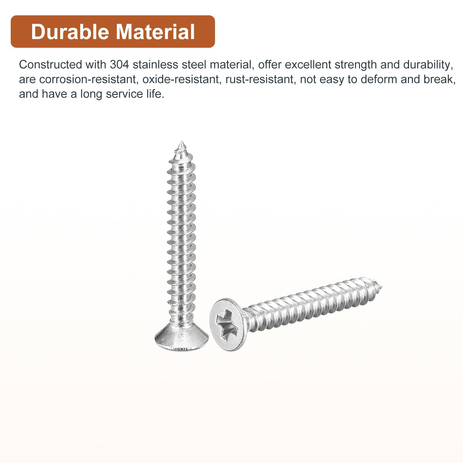 DTGN 100Pcs #4x7/8" Flat Head Wood Screws, 304 Stainless Steel Phillips Self Tapping Screws - Good for Woodworking Furniture - Silver - Image 3