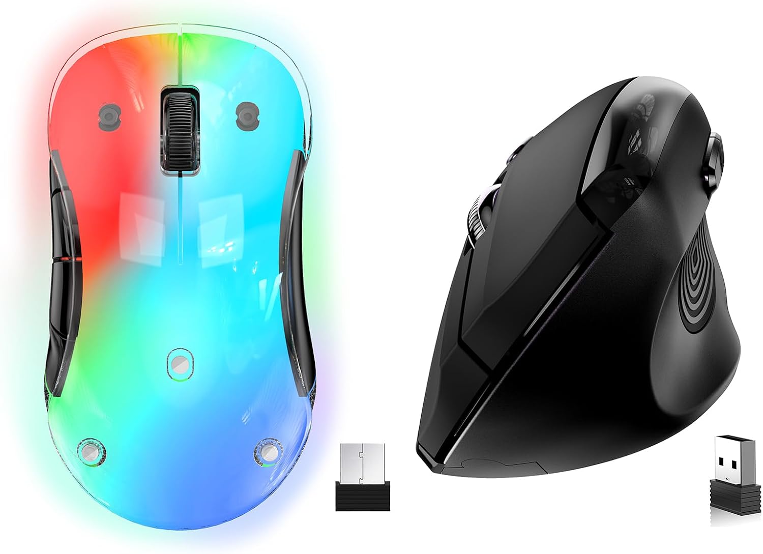 memzuoix 2.4G Wireless Mouse, Cordless Computer Mice Wireless Mouse for Laptop, Desktop, PC, MacBook- 2 Pack (LED Rechargeable Wireless Mouse+Black Ergonomic Wireless Mouse)