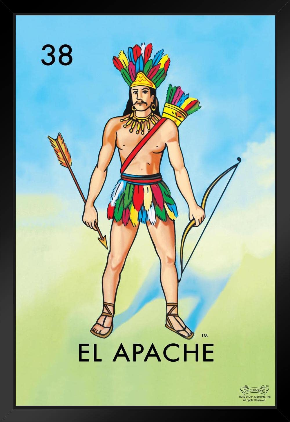 Amazon.com: 38 El Apache Native American Warrior Loteria Card Mexican Bingo  Lottery Day of Dead Dia Los Muertos Decorations Mexico Sugar Skull Party  Spanish Sign Black Wood Framed Art Poster 14x20: Posters