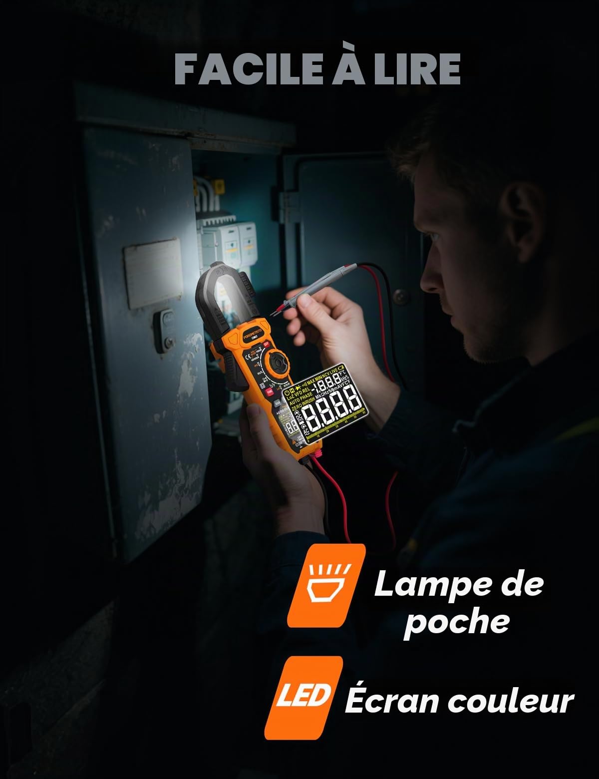 TRMS 6000 COUNTS Pince Ampèremétrique,POROMETISTO 1000A AC/DC CM02 | 1000V DC/750V AC,Mode VFD/LOZ,Multimetre Mesure AC/DC,Courant Tension,NCV,Fréquence,Température,Capacitance