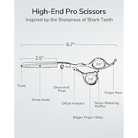 ULG Hair Thinning Scissors 6.7 Shark Series 100% Japanese Stainless Steel, Offset Handle, 30-Tooth Seamless Thinner 15% Hair Removal, Professional Barber Layering Shears for Salon & Home Hair Styling