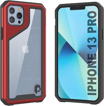 Punkcase for iPhone 13 Pro [Armor Stealth 2.0 Series] Protective Hybrid Military Grade Cover W/Aluminum Frame [Clear Back] Ultimate Drop Protection for iPhone 13 Pro 6.1" 2021 Red