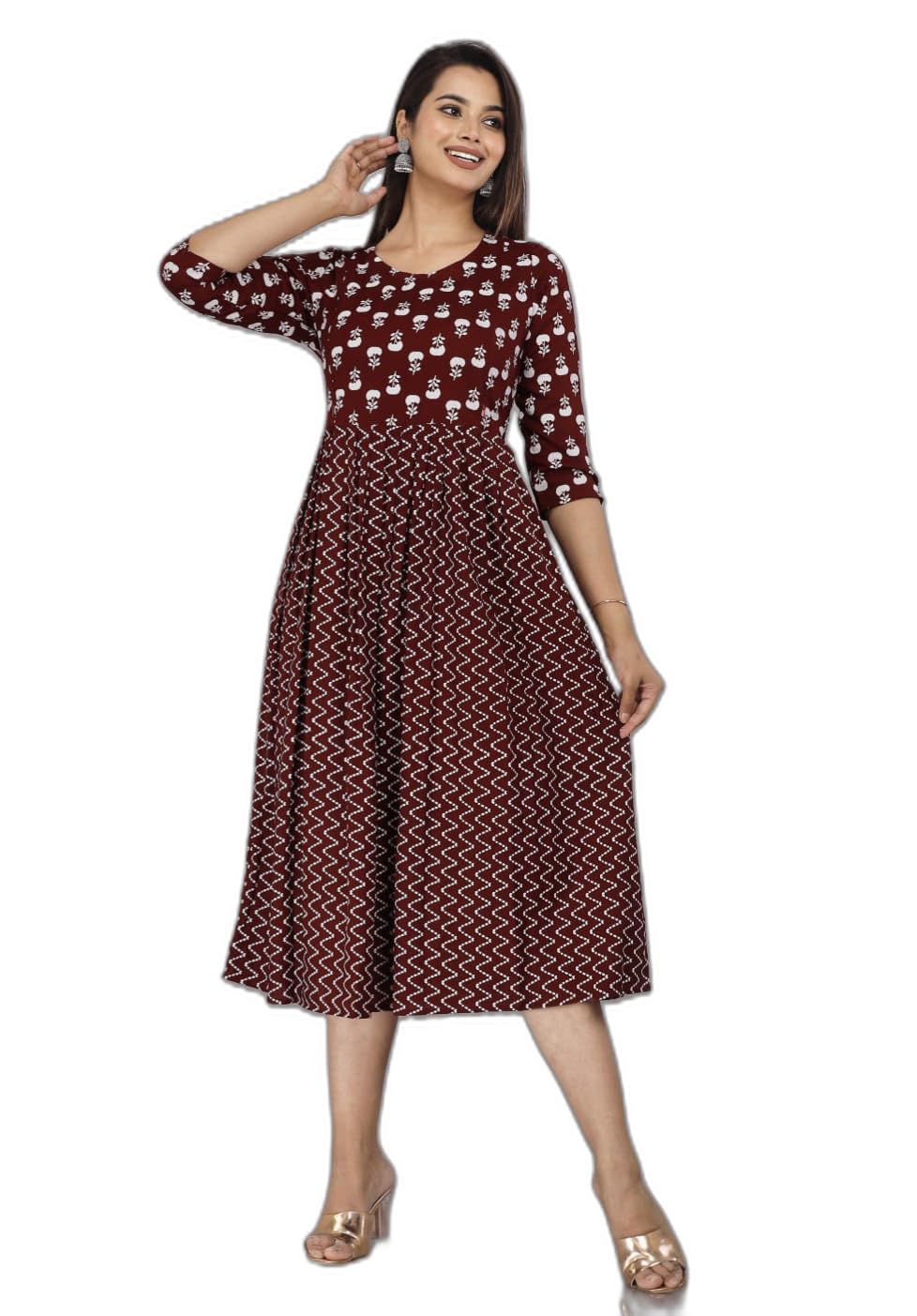 Trendy Both Side Feeding Zippers Stylish and Convenient Printed Maternity Gown Dress Wear for Nursing Modern Moms& Women's-image-18