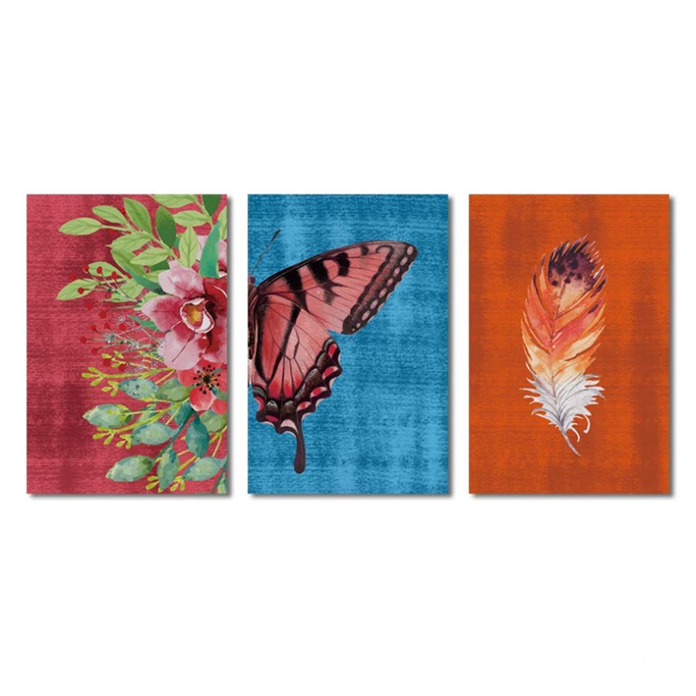 Imprimir lienzo pintura plantas creativas flores de mariposa carteles e imágenes de pared para sala de estar marco decoración arte 30x40 cm x3 /11.8 "x 15.7" con marco