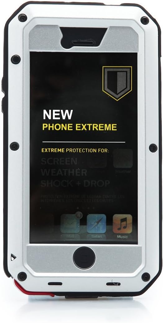 SplashETech Metal Extreme Shockproof Military Heavy Duty Tempered Glass Cover Case Skin for Apple iPhone 5 /5S(Silver/Black)