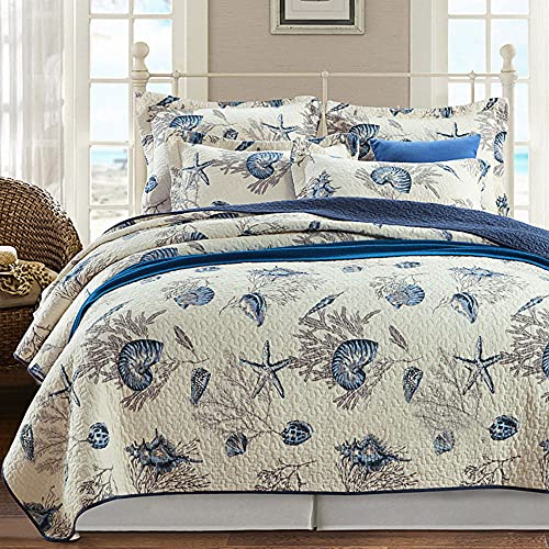 LIVILAN Nautical Theme Bedspread 3-Piece Reversible Queen Quilt Set, Cotton Fabric All-Season Coastal Beach Quilts Coverlet Set, Navy Blue Quilt (90 X 98 '') 2 Pillowcases (20 X 27'') - Image 7