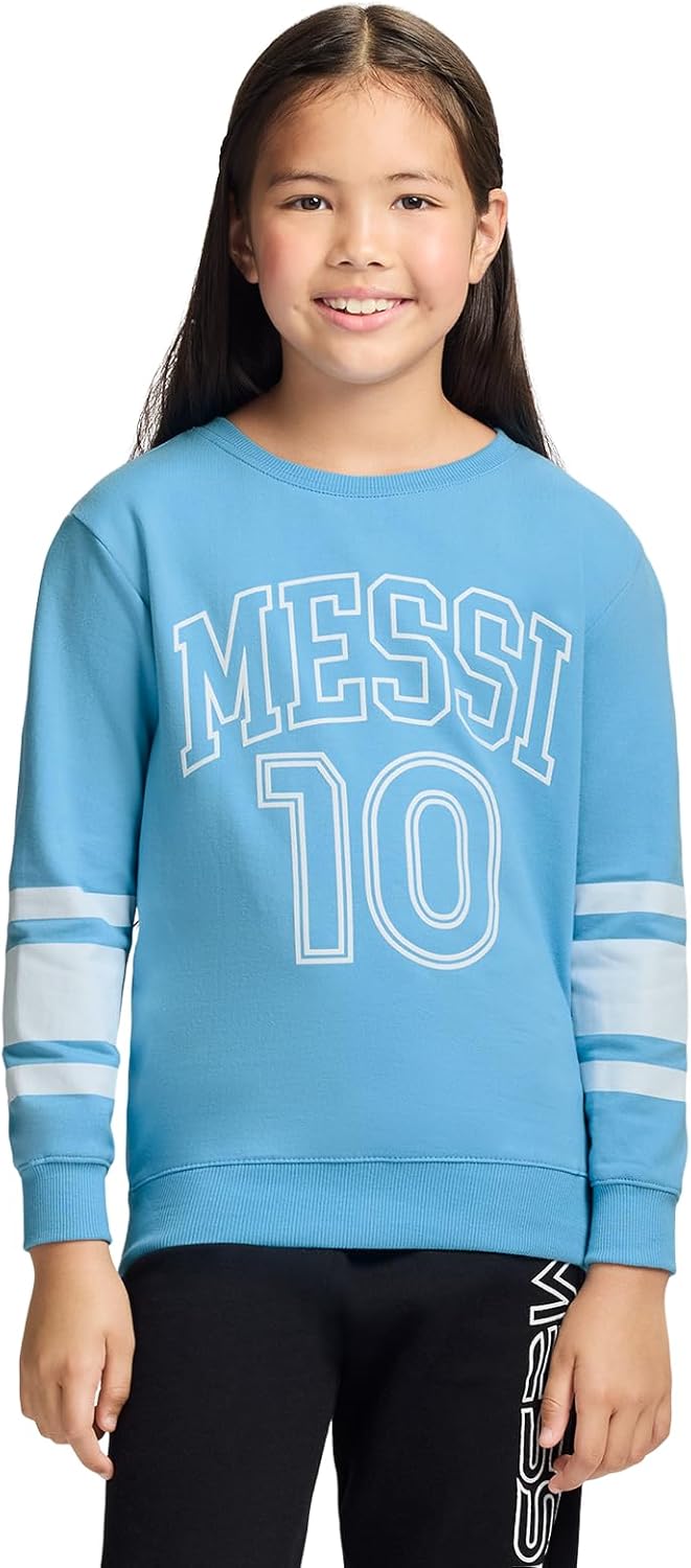 Messi Girls' Long Sleeve, Standard Fit Crewneck Sweatshirt, Comfortable Cotton Blend