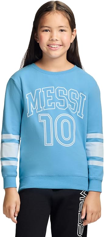 Messi Girls Long Sleeve, Standard Fit Crewneck Sweatshirt, Comfortable Cotton Blend