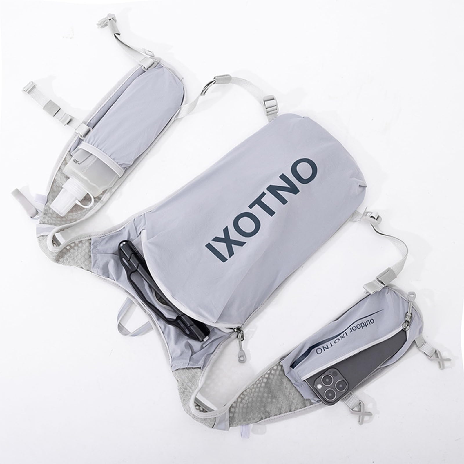 Gilet da corsa regolabile per donne e uomini, con sacca d'acqua da 1,5 l, leggero, traspirante, riflettente, da corsa, con borracce d'acqua, porta telefono, zaino per escursionismo