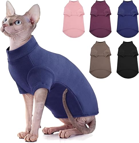 SUNFURA Suéter de cuello alto para gato, camisa de gatos Sphynx, suéteres sin pelo con mangas, cálido y suave para gatitos, pijama de invierno para