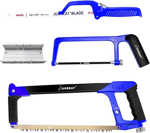 JUGREAT Juego de marcos de sierra para metales profesional (estándar, junior, mini sierra para metal) con hojas de sierra para metales BI-metal y