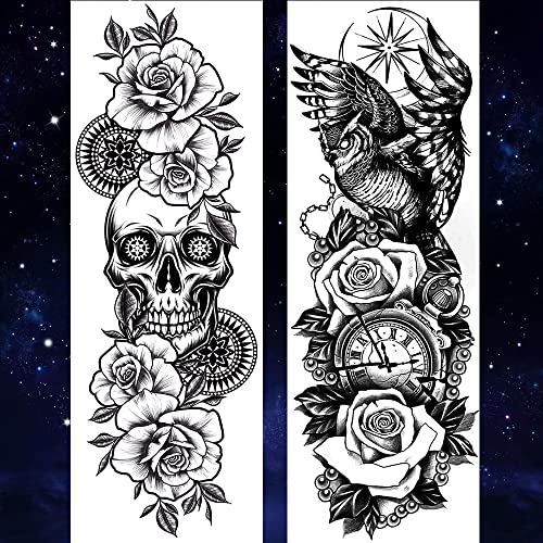 Oottati 4 Sheets Extra Large Full Arm Temporary Tattoo Stickers, 3D Mechanical Wing Owl Flower Compass Eye Of Horus Wolf Skull Snake For Men #TOP1
