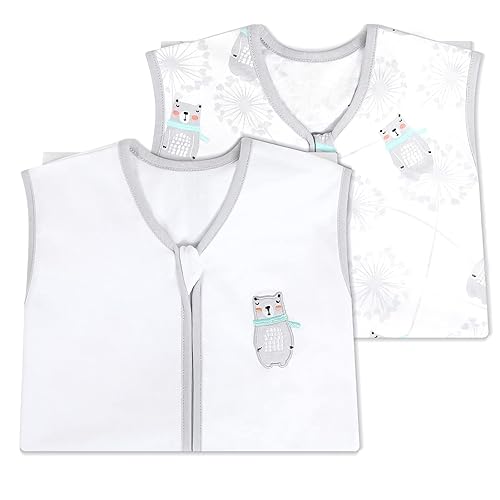 Miniatura 8 de TILLYOU Saco de dormir - Paquete de 2 mantas para bebé con cremallera de 2 vías, saco de dormir extrasuave de algodón sin mangas para bebés, oso y