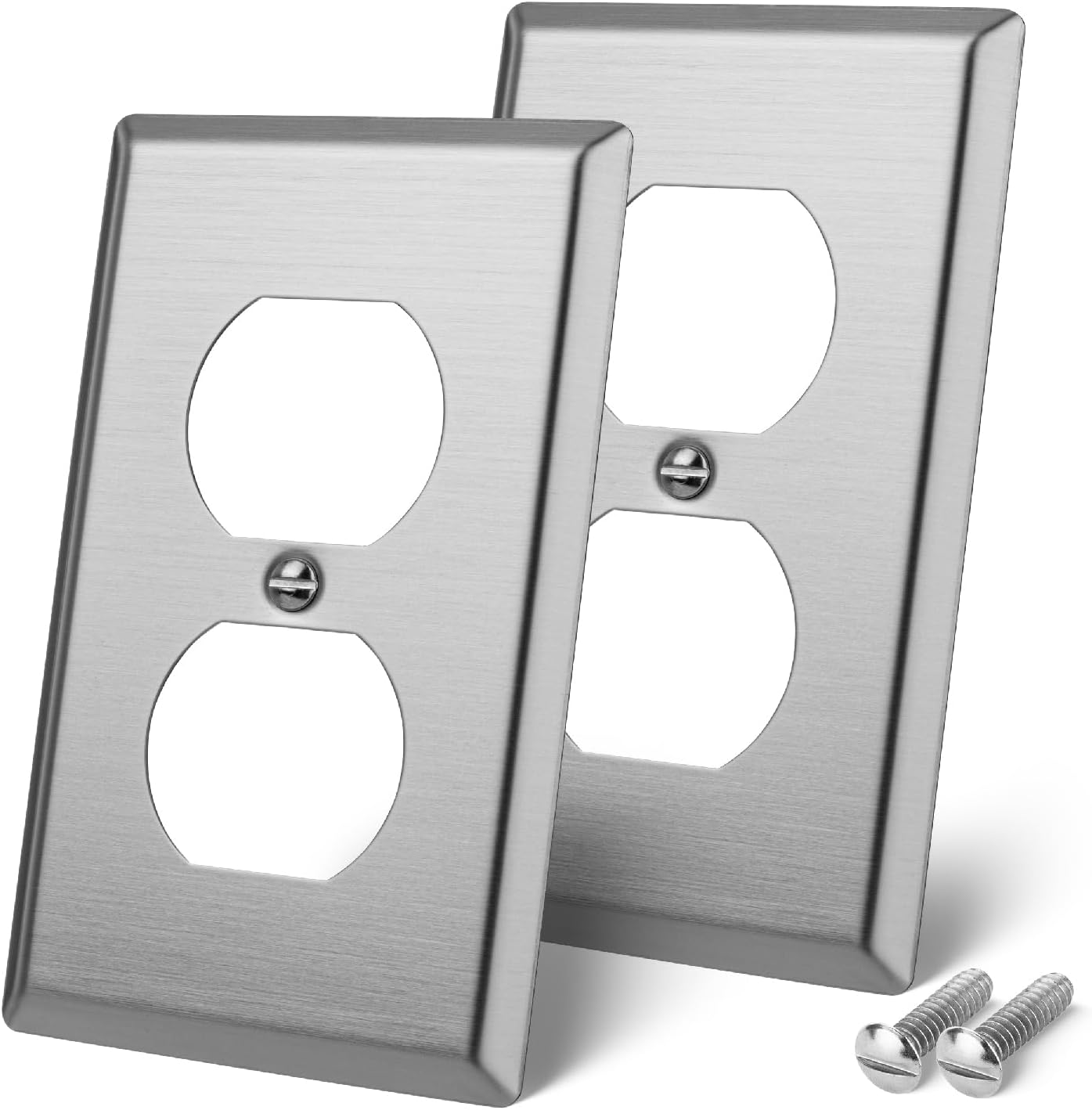 Bates- Metal Duplex Receptacle Wall Plate, 4.5" x 2.76"/Standard Size, 2 Pack, Stainless Steel Outlet Covers Wall Plate, Electric Outlet Cover Plates