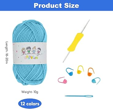 Beginners Knitting Set, 19Pcs Knitting Kit, Knitting Kits for Adults Children, Craft Knitting Starter Kit, Dishcloth Knitting Kit inclusive 12 Colour Yarn 1 Crochet Hook 5 Marking Pins 1 Sewing Needle