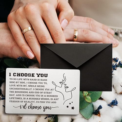 Miniatura 4 de FOKCBOCM Tarjetas de aniversario para él y ella, tarjeta de inserción de billetera con texto en inglés "I Choose You", divertida nota de amor