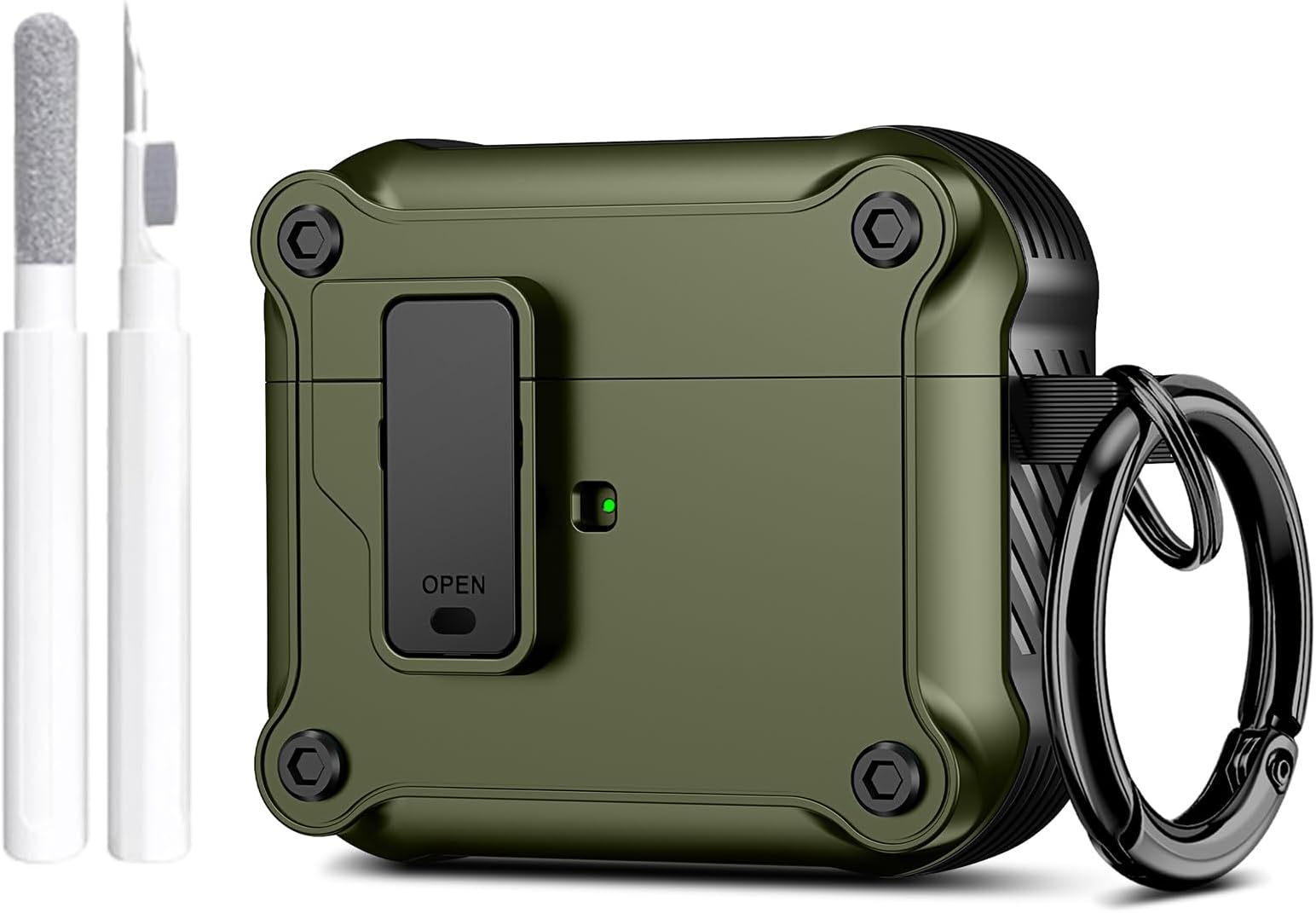 Valkit for Apple Airpods 3rd Generation Case Cover with Lock Cool AirPod 3 Case with Keychain for Men Women Military Hard Shell Rugged Shockproof Air Pod 3 Case for AirPod 3rd Gen Case 2021, ArmyGreen
