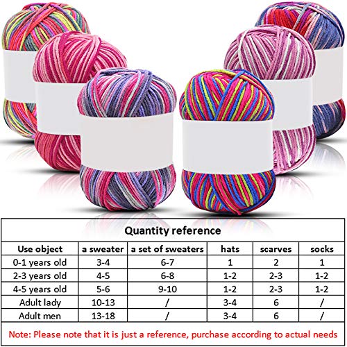 Image of 6 Pieces 50 g Crochet Yarn Multicolor Acrylic, 4-ply, Vibrant Colors