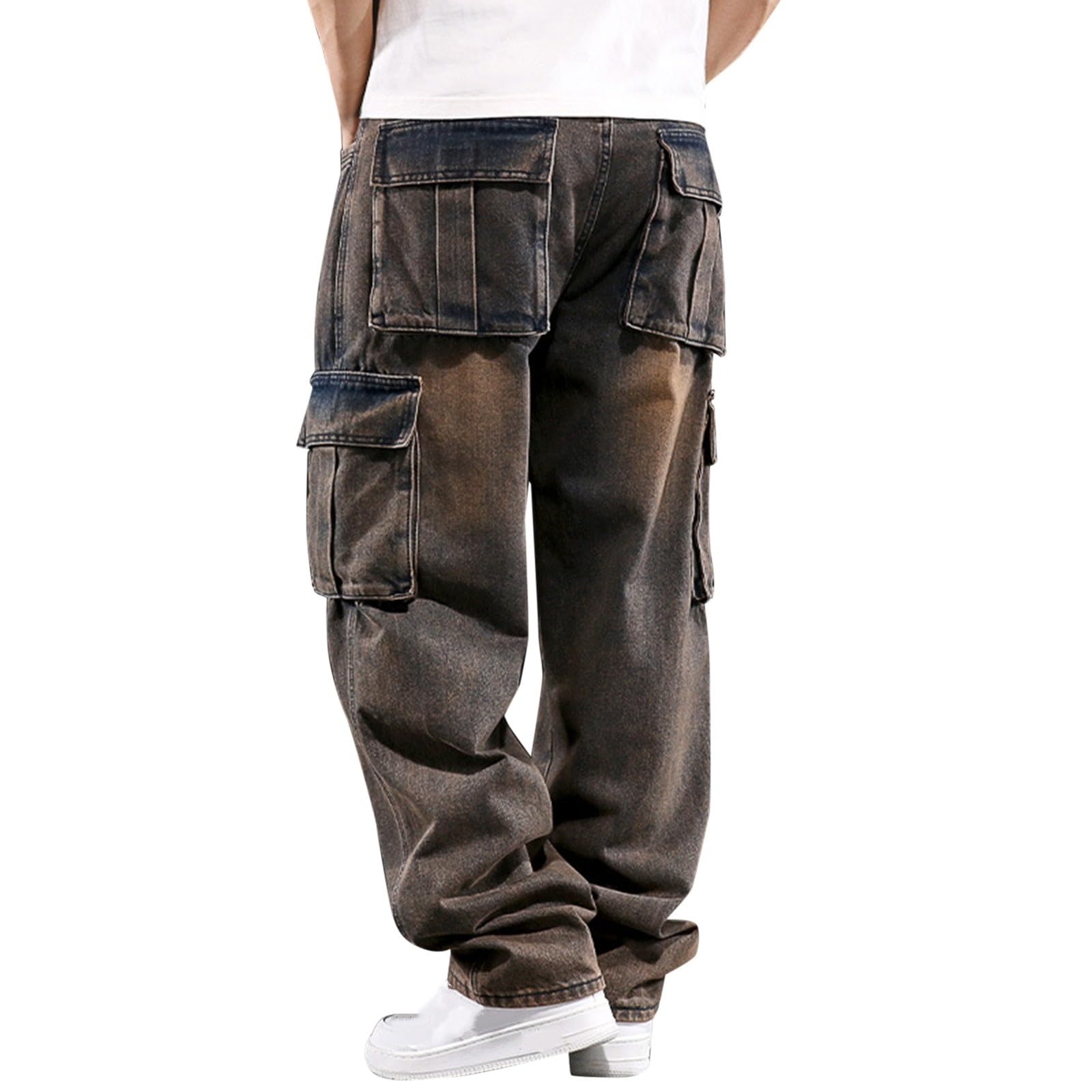 Jeans da uomo in denim, con molte tasche, resistenti all'abrasione
