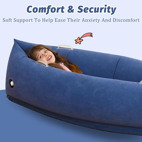 Inflatable Sensory Pea pod Chair for Kids, Sensory Toy for for Autism, 152cm ADHD Chair with Handle, Tear-Proof PVC for Safe Rocking & Relaxation, Includes Electric Air Pump & 3 Spike Sensory Balls