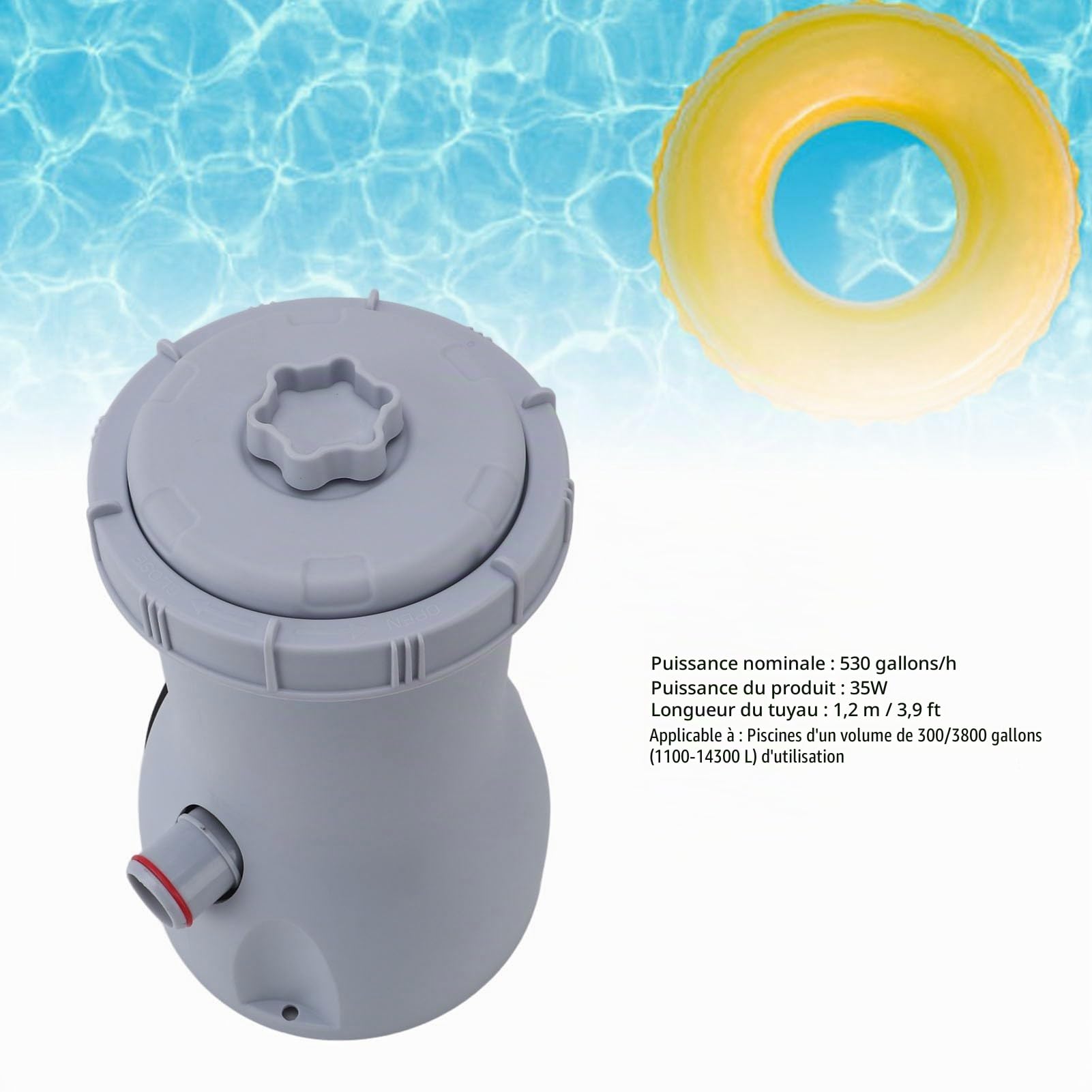 Ensemble de Pompe à Filtre à Cartouche, 35 W, 530 GPH, Débit de Pompe, Système de Pompe à Filtre Transparent ABS pour Piscines Hors Sol avec Volume 1100-14300 L (Prise UE 220V)