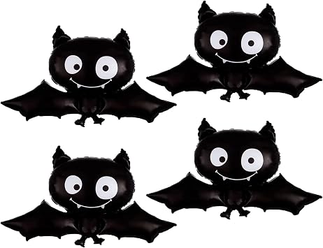 4PCS Large Bat Mylar Balloons Black Bat Aluminum Foil Balloons Halloween Foil Balloons for Halloween Party Props Home Decoration Supplies