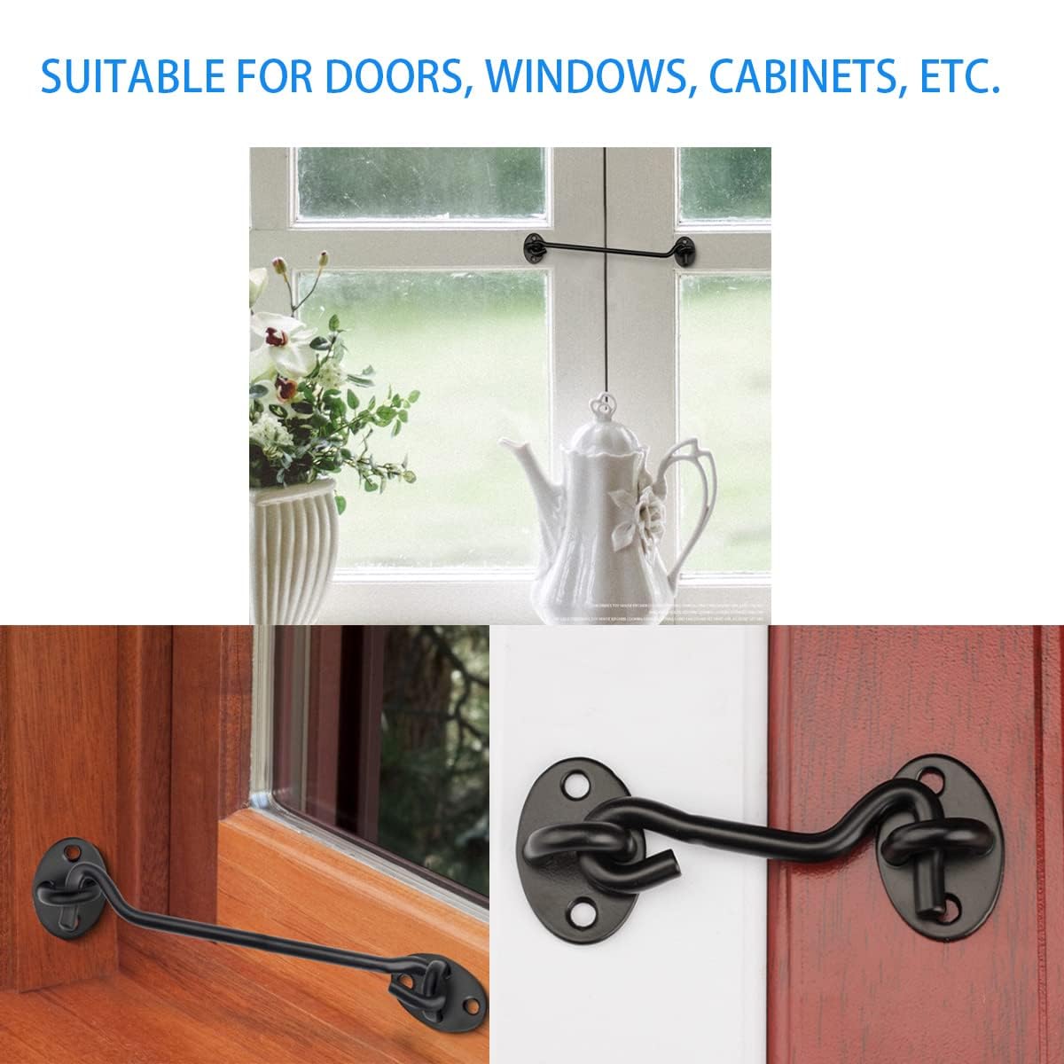 2pcs 3" Privacy Hook and Eye Latch, Stainless Steel Barn Door Lock Heavy Duty Solid Thicken Barn Door Latch with Mounting Screws, Easy Lock for Wooden Gate Window - Matte Black — Amazon image 5