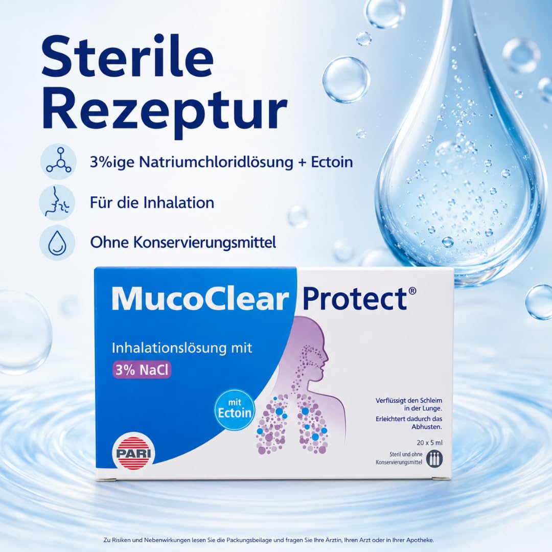 MucoClear Protect Inhalationslösung 20x 5 ml (1x) mit Pharma Perle Duschgel | Inhalationslösung mit Ectoin und 3 % NaCl, sterile Einzeldosen