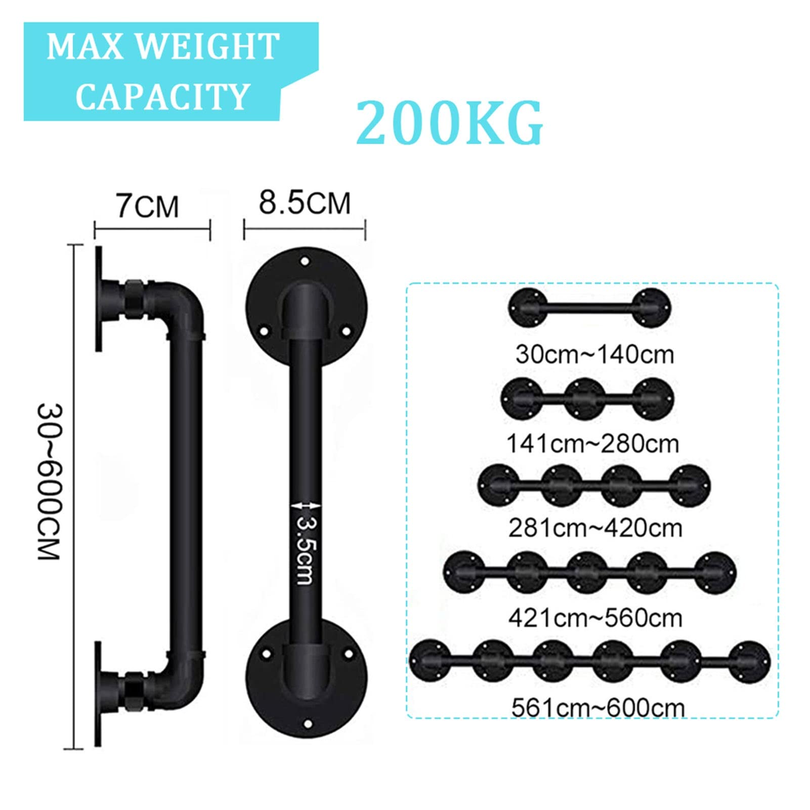 ADVAP Kit corrimano Scale Nero | Resaggio delle Scale Guardrail Safety Grab Bar | Ridinga di binari in Ferro battuto a Parete per Uso Interno Esterno (Size : 1.2m)