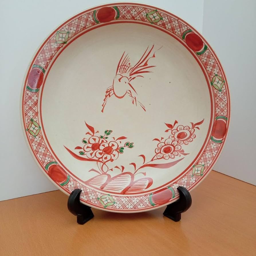 美品　陶芸　年代物　赤絵皿　菊花　銘々皿　丁寧に描かれた　華やかな皿　薄い作り 奈良 赤膚焼】 菊花彫（銘々皿）1枚 めいめいざら 陶器 焼き物