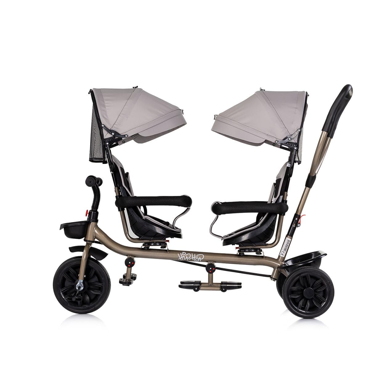 Chipolino Zwillingsdreirad Hip Hop, Zwei Kinder, bis 40 kg, Sitze 360° drehbar Hellbraun