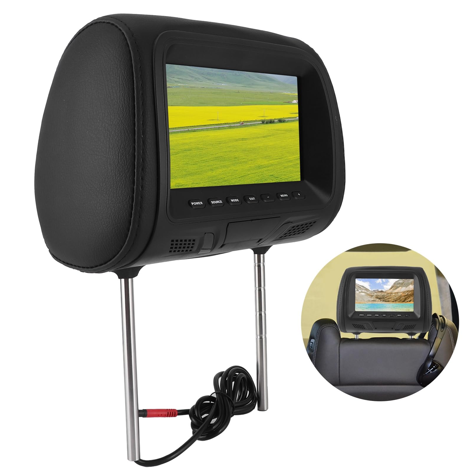 Tbest Monitor de Reproductor Multimedia MP5 para Respaldo de Asiento de Coche, Reposacabezas de 7 Pulgadas, Pantalla LCD, Soporte, Amplificador USB para Entretenimiento Trasero