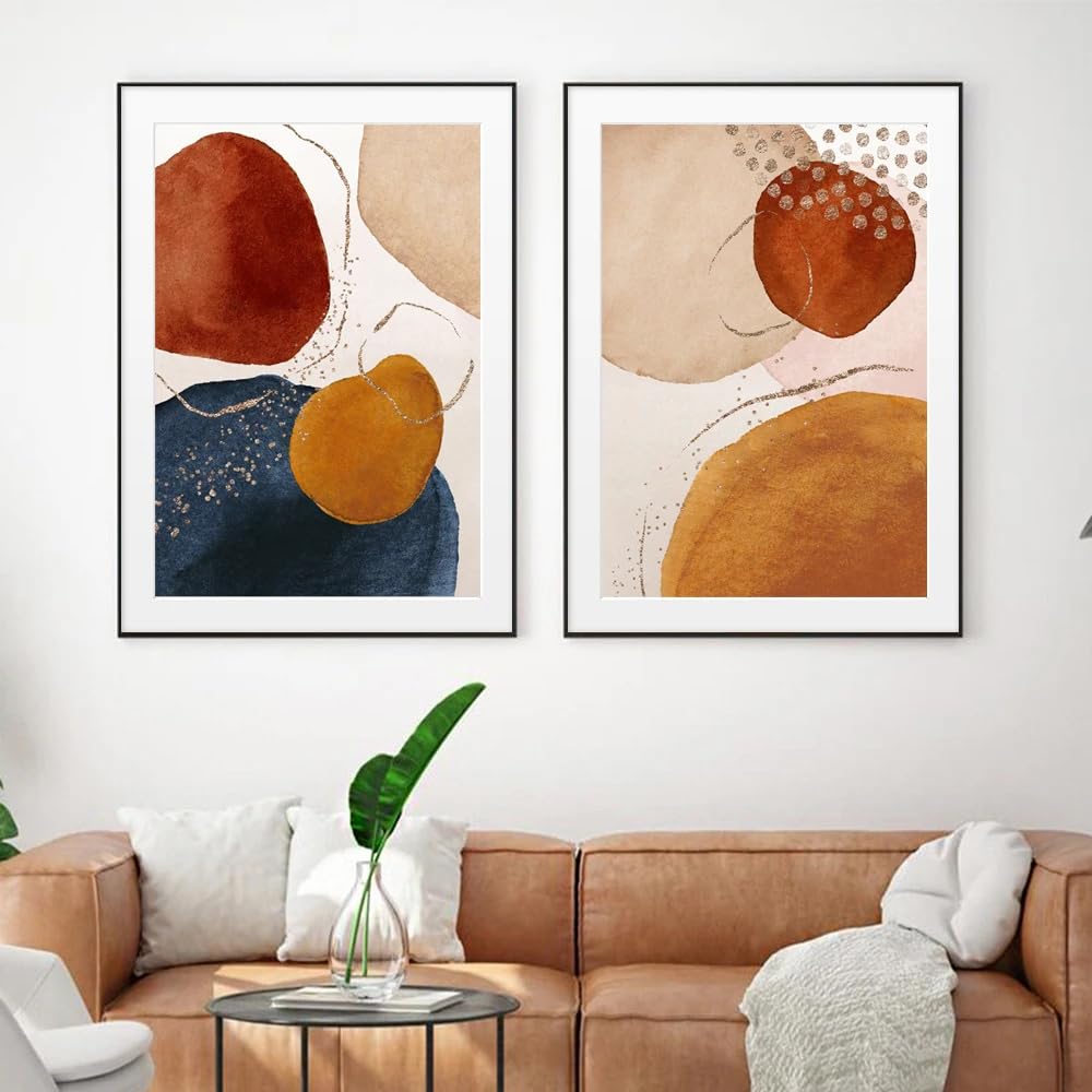 WBYZAC Set of 2-Sky Blue Orange Blush Abstract Geometric Watercolor Art Painting Boho Style Canvas Prints Terracotta Prints Wall Pictures Living Room Decor-40 * 60cm (No Frame)