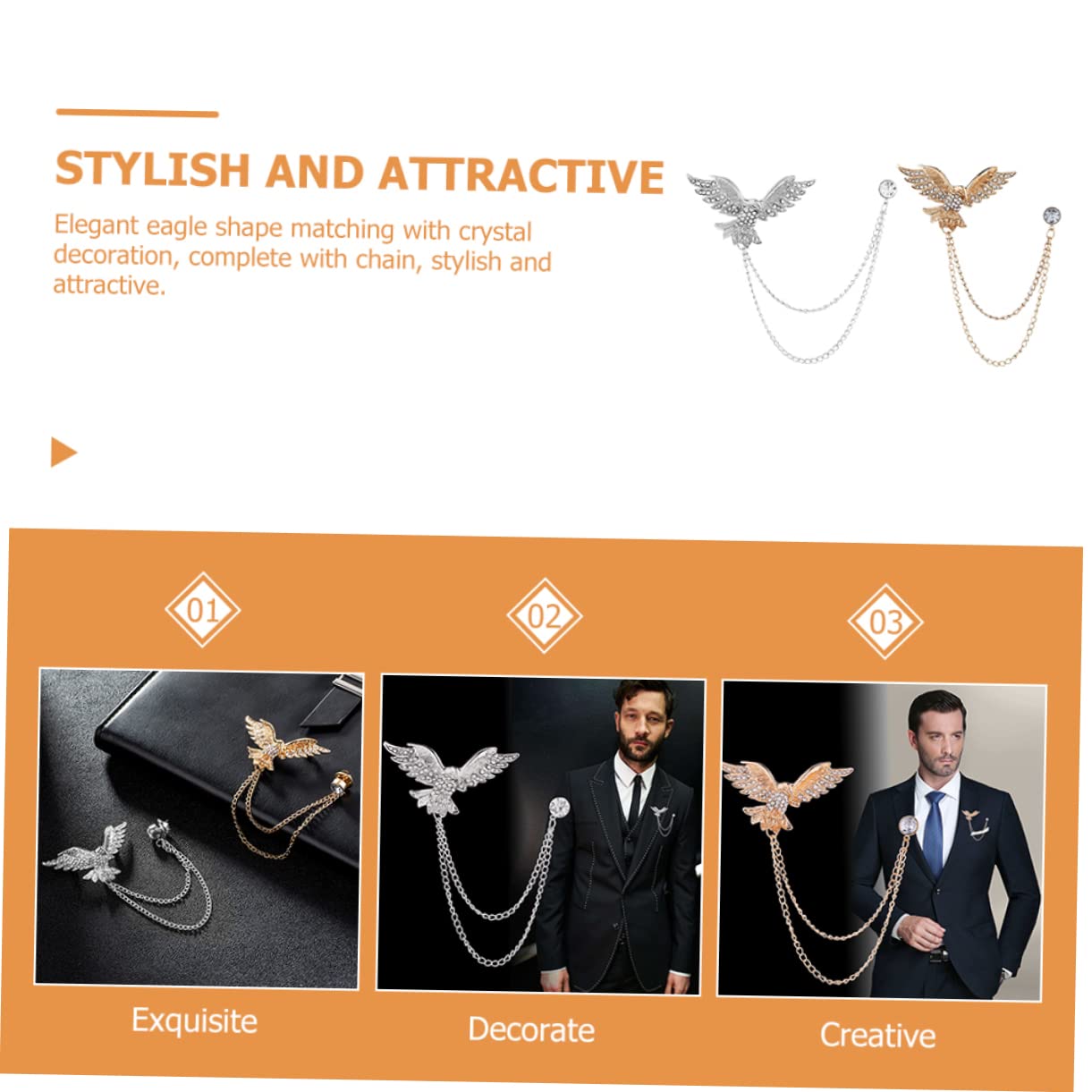 FOMIYES Rhinestone Brosche Mit Kettenquaste Anstecknadel Für Anzug Hemd Elegantes Kleidungsaccessoire Für Herren Damen Vintage Besondere Anlässe