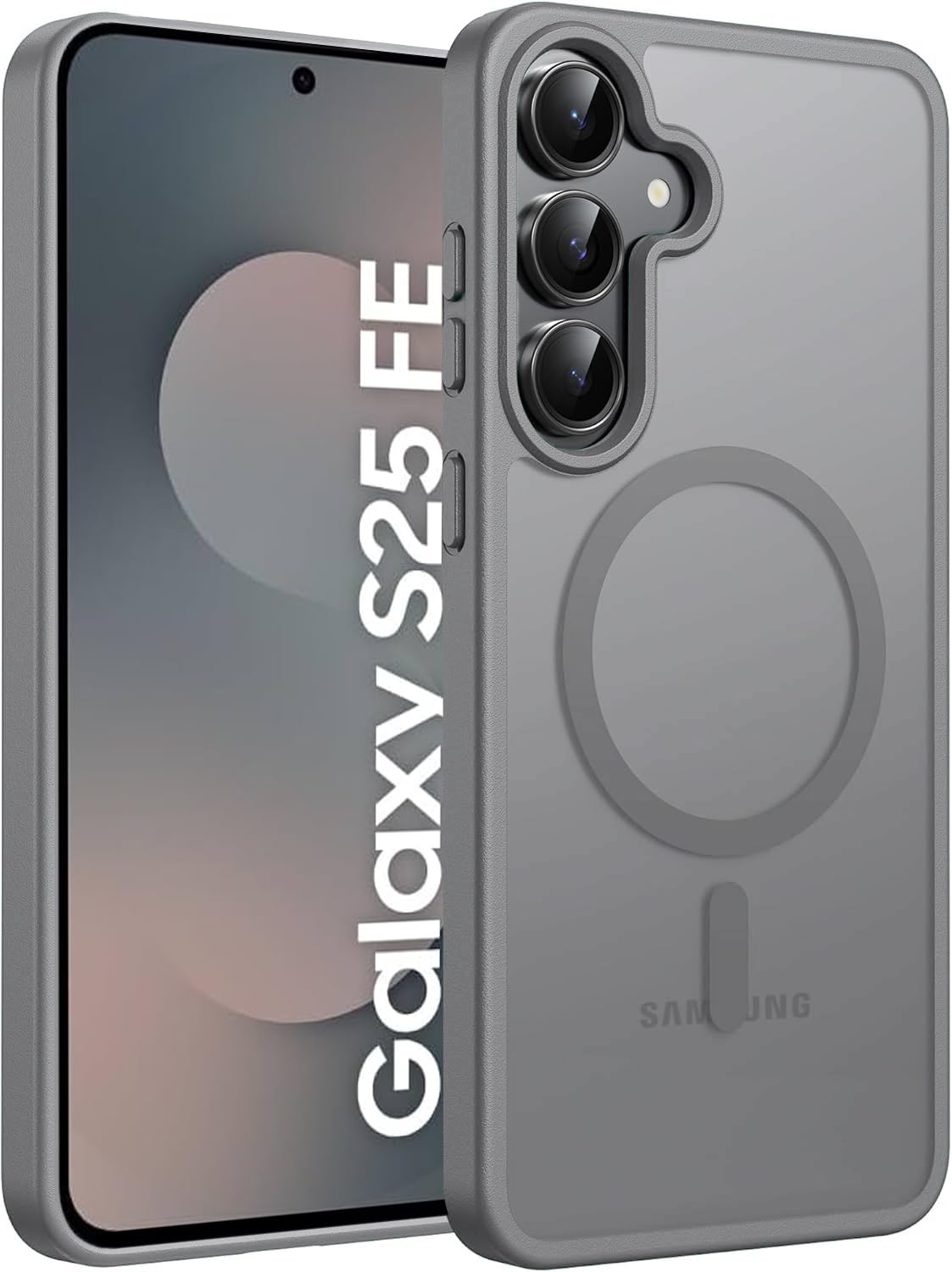 Elzzi Magnetic Guard Case for Samsung Galaxy S25 FE 5G Cover, Compatible with MagSafe Translucent Matte Hard PC + TPU Hybrid Back Cover, Slim Shock-Resistant Anti-Scratch Protective Case (Grey)-image-32