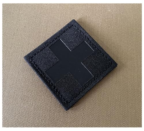 JUJUPUPS Infrared IR Reflective Medic Cross MED Medical EMS EMT Tactical Patch Fastener Patch Hook/Loop 2x2 inch (Black)