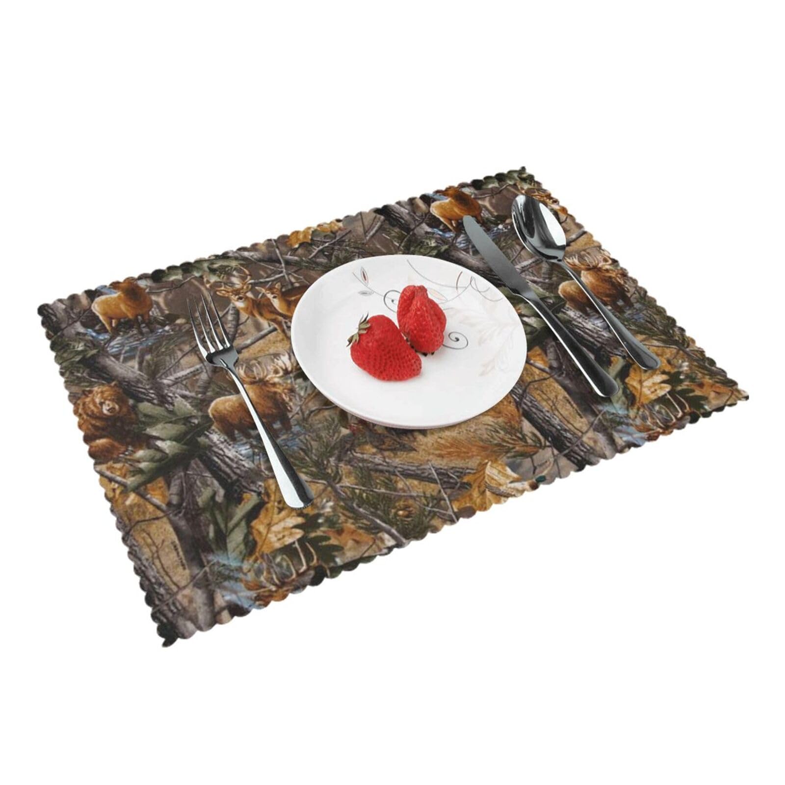 Bnvsadc Hunting Deer Bear Moose 4 Pcs Heat Resistant Placemat 45X30 Cm, Printed Non-Slip Place Mats For Kitchen Dining Table Indoor Outdoor