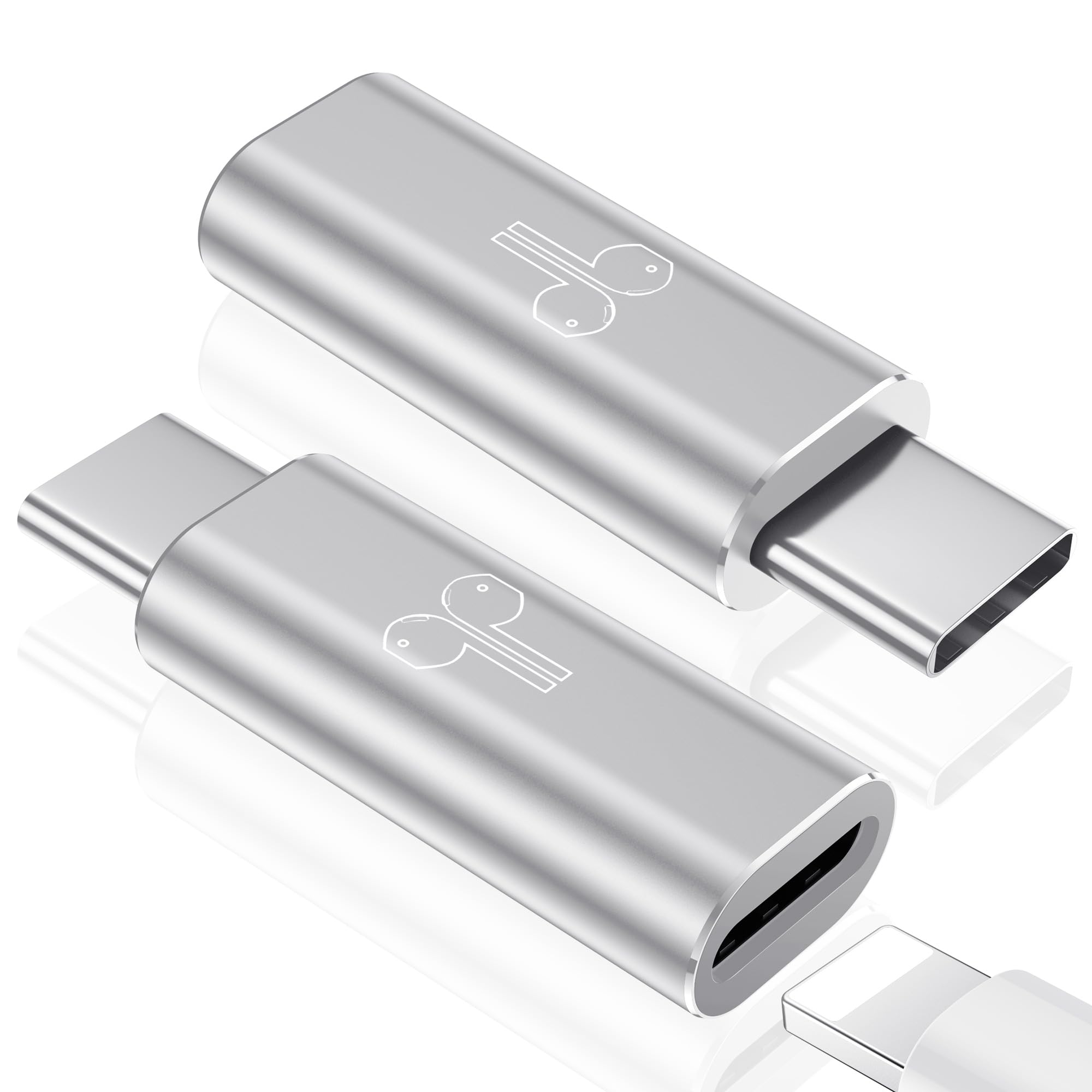Temdan 2 Pack Lightning to USB C Adapter for iPhone 15/16 Pro/Pro Max/Plus, Support Audio/OTG Adapter, Type C Charger Connector Cable, Silver