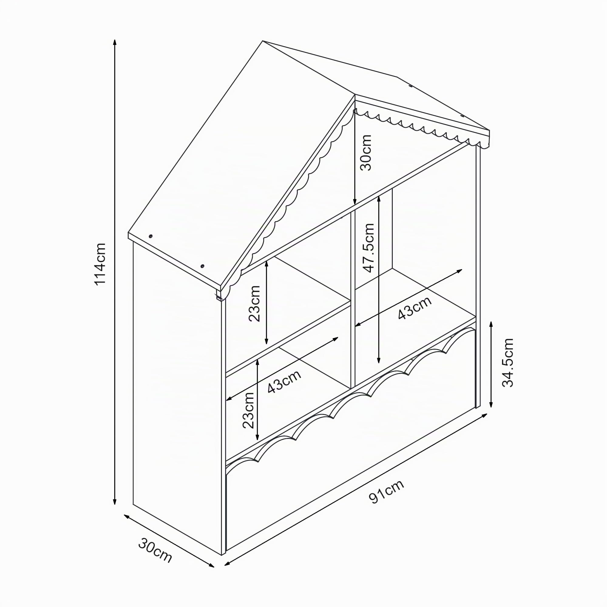 [en.casa] Estantería Infantil Vestnes en Forma de Casa con Techo con 4 Compartimentos Abiertos y 1 Cajón Librería para Niños 114 x 91 x 30 cm - Rosa/Blanco