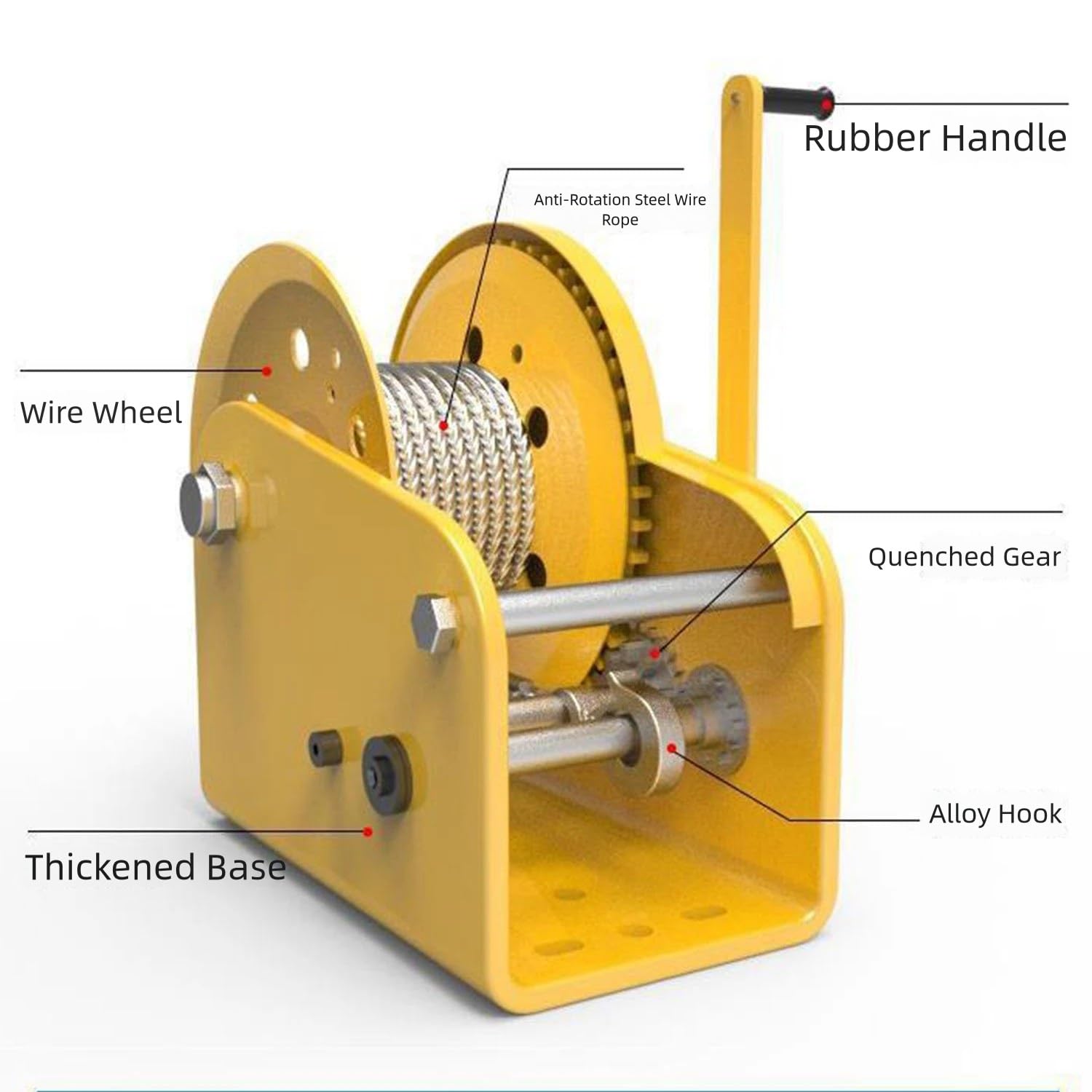 Argano manuale resistente, ingranaggio autobloccante a 2 vie, cavo in acciaio con gancio per barche, rimorchi, camion, rimorchio e sollevamento officina, capacità 544 kg